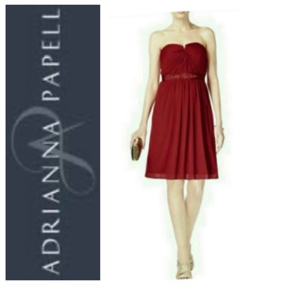 🎄 ADRIANNA PAPELL Red Tulle Strapless Dress NWT $169 6